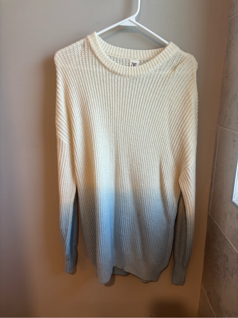 Sew In Love Cream and Blue ombré Knit Pullover Sweater